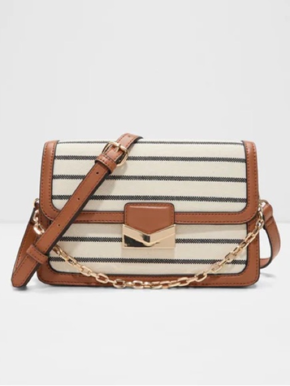NWT ALDO Women's Striped Canvas Crossbody Bag in White and Brown